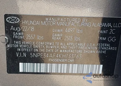 2019 Hyundai Sonata Sel из США, поврежденный, VIN 5NPE34AF4KH733763